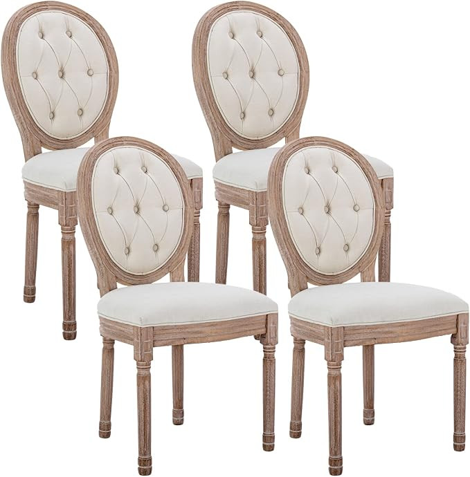 Virabit French Country Dining Chairs Set of 4, Vintage Louis Chairs with Curved Backrest and Beau... | Amazon (US)