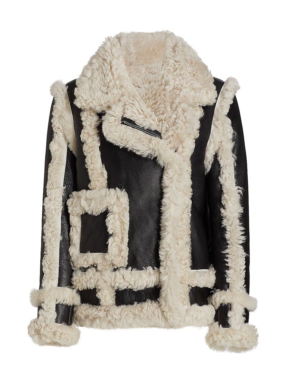Women's Oversized Wool Shearling Coat - Black Ivory - Size 4 | Saks Fifth Avenue