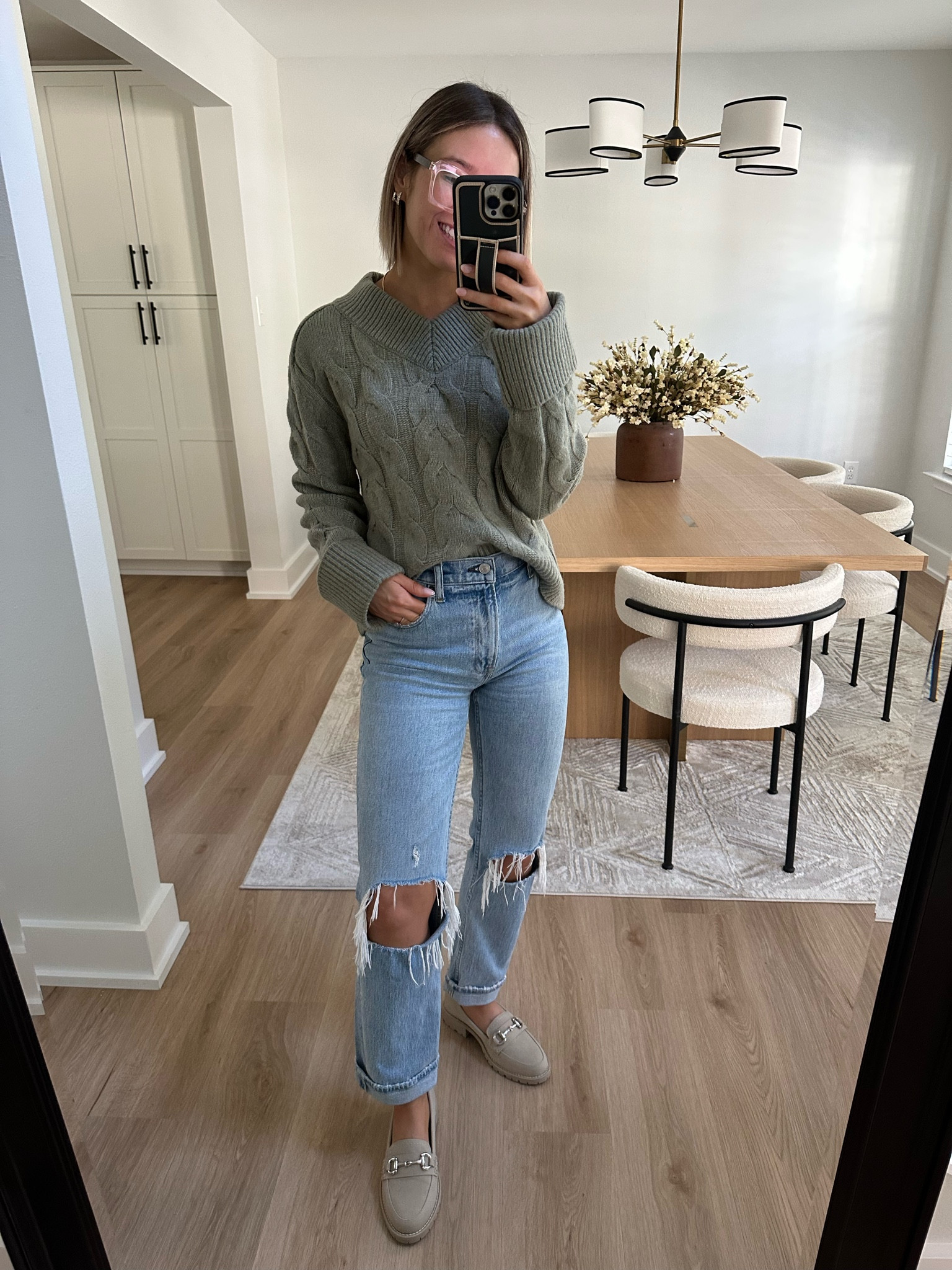 Recent Abercrombie order linked here 

Easy V Neck cable sweater with cuffed sleeves tts 

Ultra high rise 90s straight jean 25s tts. I have worn these hundreds of time and they’re my fav jeans everrr! Linked the closest pair to these I could 

Dolce Vita tailored hardware chain lug sole loafers tts but if in between size down 

#LTKShoeCrush #LTKFindsUnder100 #LTKStyleTip