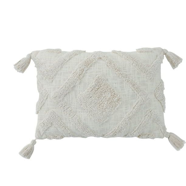 My Texas House Parker Cotton Tufted Boho Diamond Tassel Oblong Decorative Pillow, 14" x 20", Coco... | Walmart (US)
