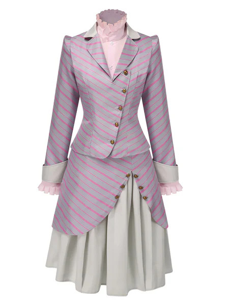 3PCS 1940s Ruffles Stripes Button Suit Set | Retro Stage