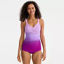 Women's SlenderSuit V-Neck Skirted Low Leg One Piece | Lands' End (US)