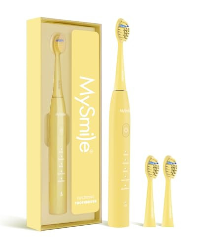 MySmile DY156 Electric Toothbrush for Adults, Rechargeable Sonic Battery Toothbrush Portable with 3 Brush Heads, 2 Mins 5 Modes Smart Timer, 45000VPM, One Charge for 60 Days - Yellow | Amazon (US)