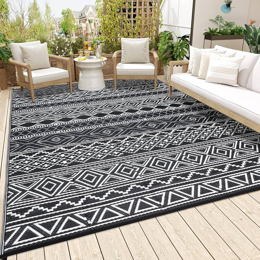 Large Outdoor Rug 10x14 Plastic Straw Rug for Patio Boho Reversible Mats Waterproof Camping Rug f... | Amazon (US)