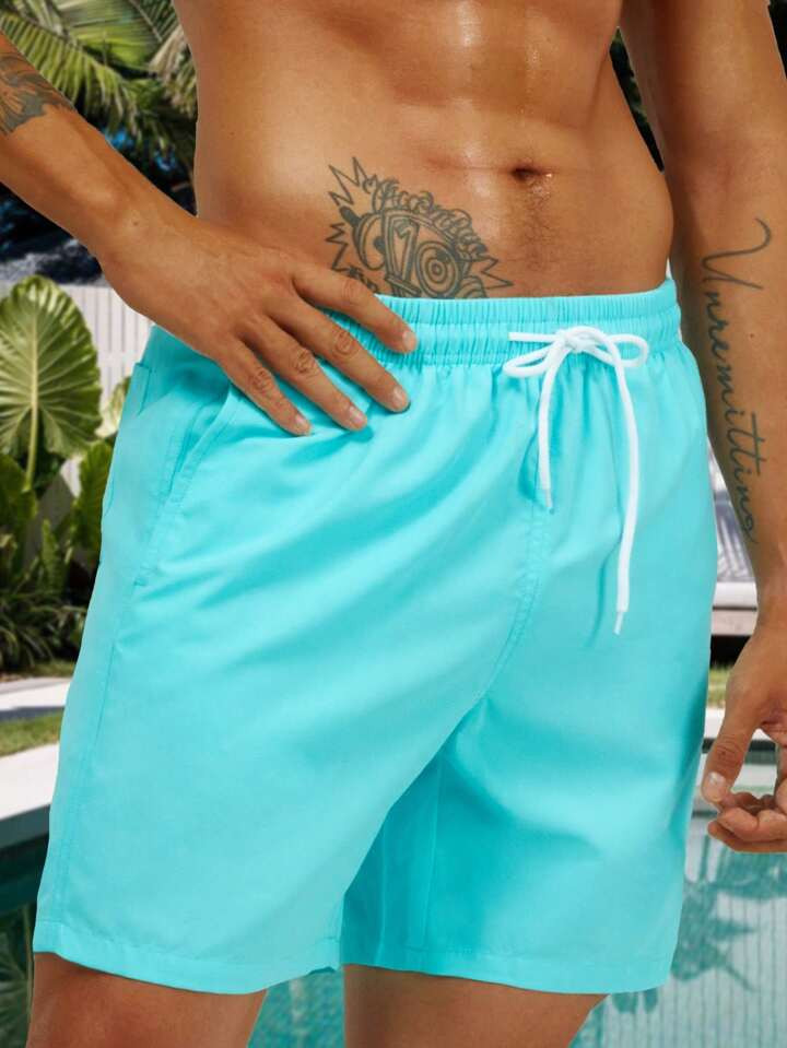 Manfinity Men Solid Drawstring Waist Swim Trunks | SHEIN