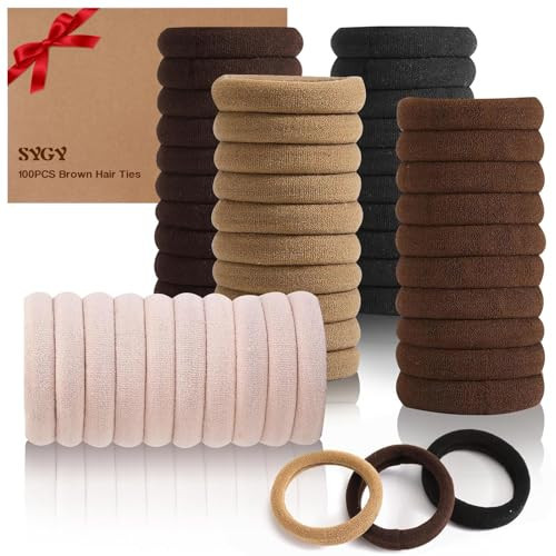 SYGY Hair Tie, 100PCS Hair Ties for Thick Thin Hair, Seamless Cotton Hair Bands, No Damage for Women, Soft Hair Accessories Ponytail Holders, Brown Color | Amazon (US)