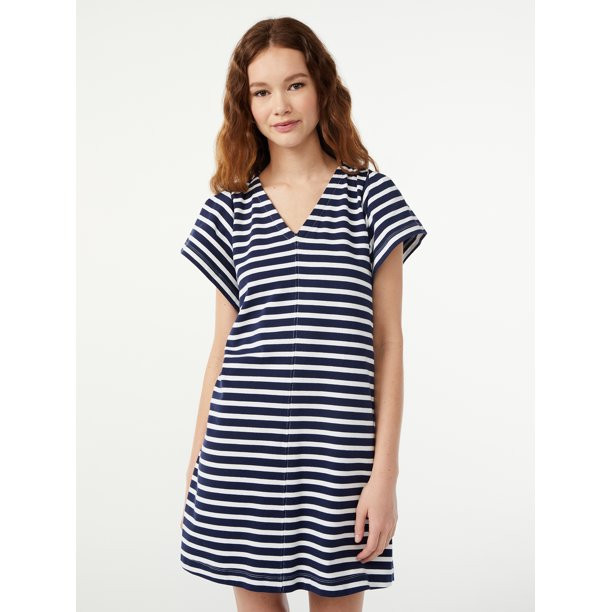 Free Assembly Women's V-Neck Dress with Flounce Sleeves - Walmart.com | Walmart (US)