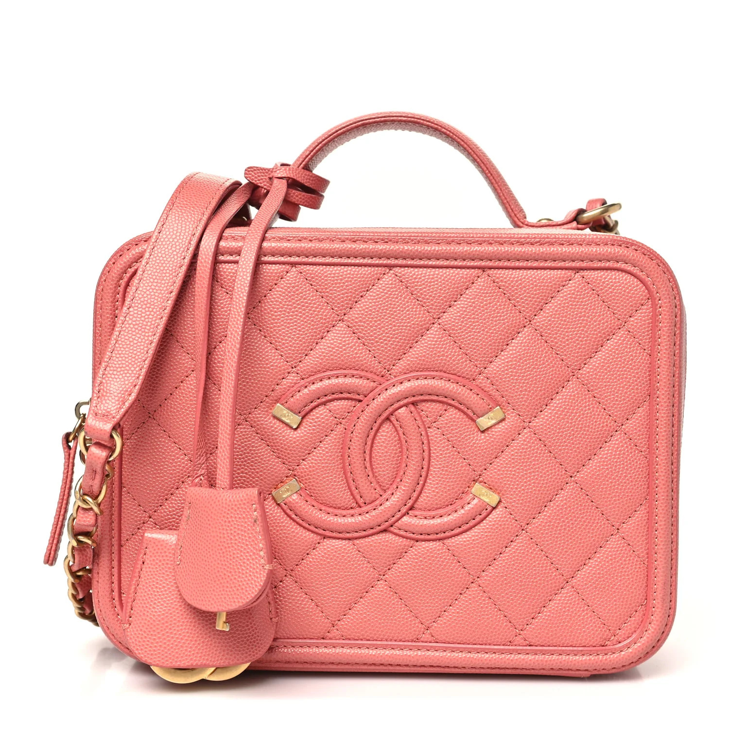 Caviar Quilted Medium CC Filigree Vanity Case Pink | FASHIONPHILE (US)