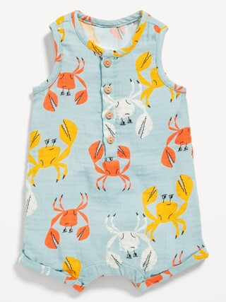 Printed Sleeveless Henley Romper for Baby | Old Navy (US)