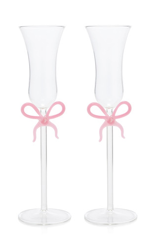 Set-of-Two Bow-Detailed Glass Champagne Flutes | Moda Operandi (Global)