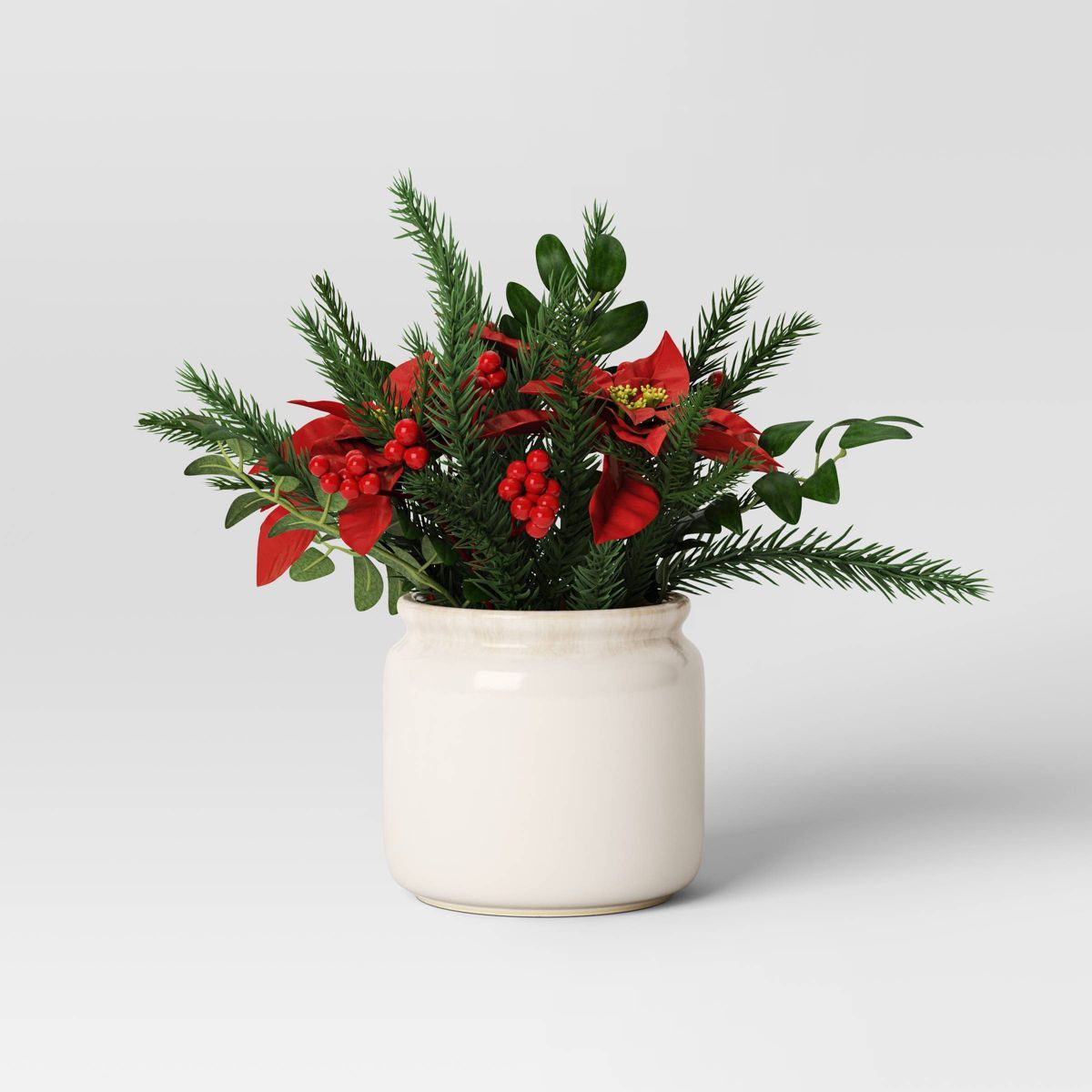 Artificial Plant Large Mixed Greenery and Poinsettia Arrangement - Threshold™ | Target
