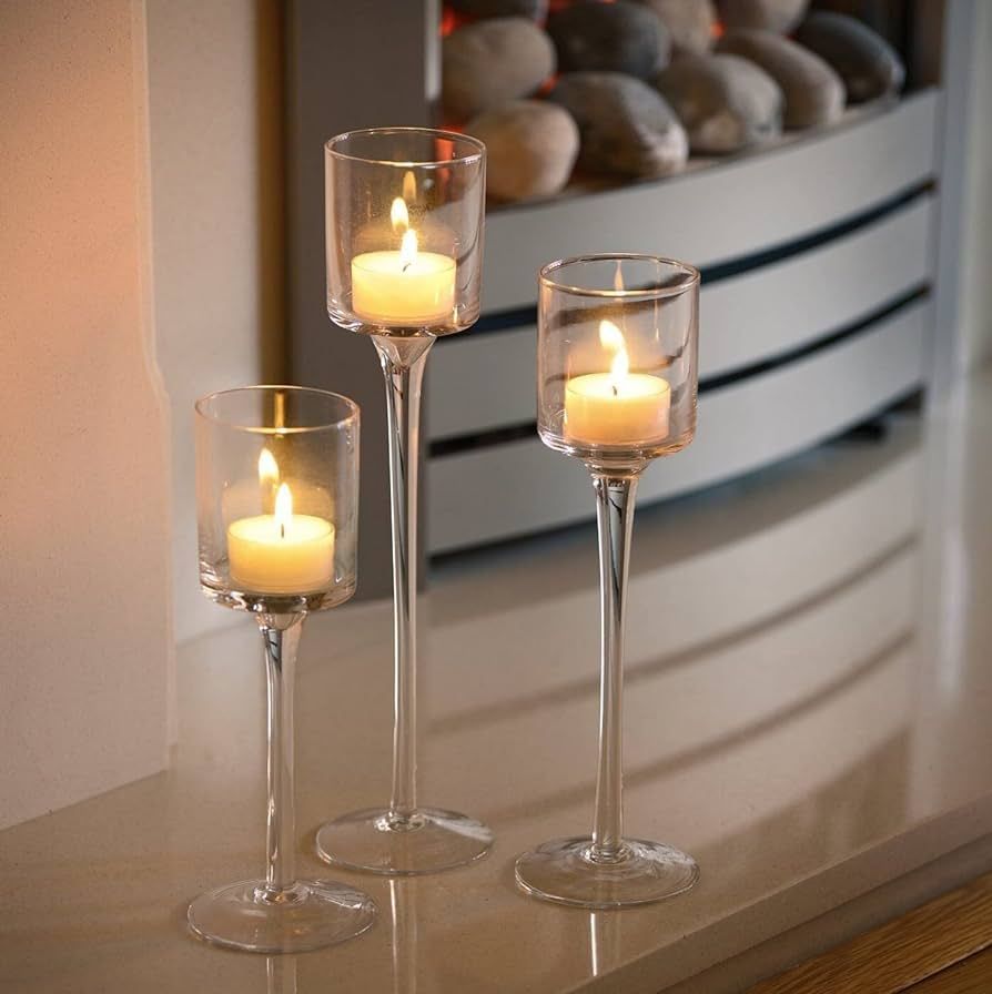 Glass Candle Holder Hurricane Tall High Tea Light Candleholders Holders Wedding Centerpieces for ... | Amazon (US)