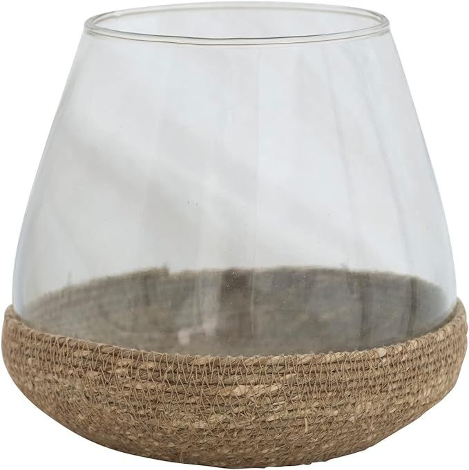 Bloomingville Glass Tealight Holder with Woven Base, Clear and Natural Vase | Amazon (US)