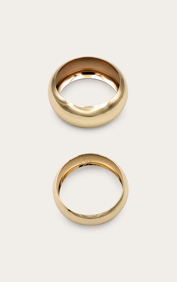 Gold Chunky Bevelled 2 Pack Bangles | PrettyLittleThing UK