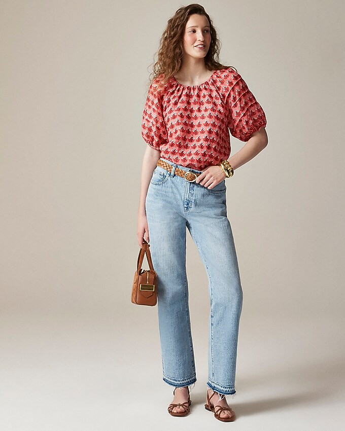 Puff-sleeve top in block-print ramie | J. Crew US