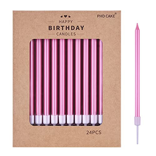 PHD CAKE Pink Long Thin Metallic Birthday Candles, Cake Candles, Birthday Parties, Wedding Decorations, Party Candles | Amazon (US)