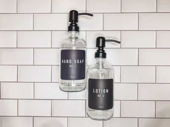 Glass Dispenser Set | Hand Soap and Lotion Set | Clear Soap and Lotion Dispenser | Black Label | ... | Etsy (US)