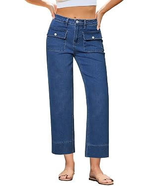 GRAPENT Wide Leg Jeans for Women Trendy High Waisted Straight Leg Cropped Stretchy Denim Pants wi... | Amazon (US)