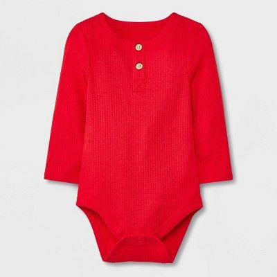 Baby Ribbed Henley Long Sleeve Bodysuit - Cat & Jack™ Red | Target