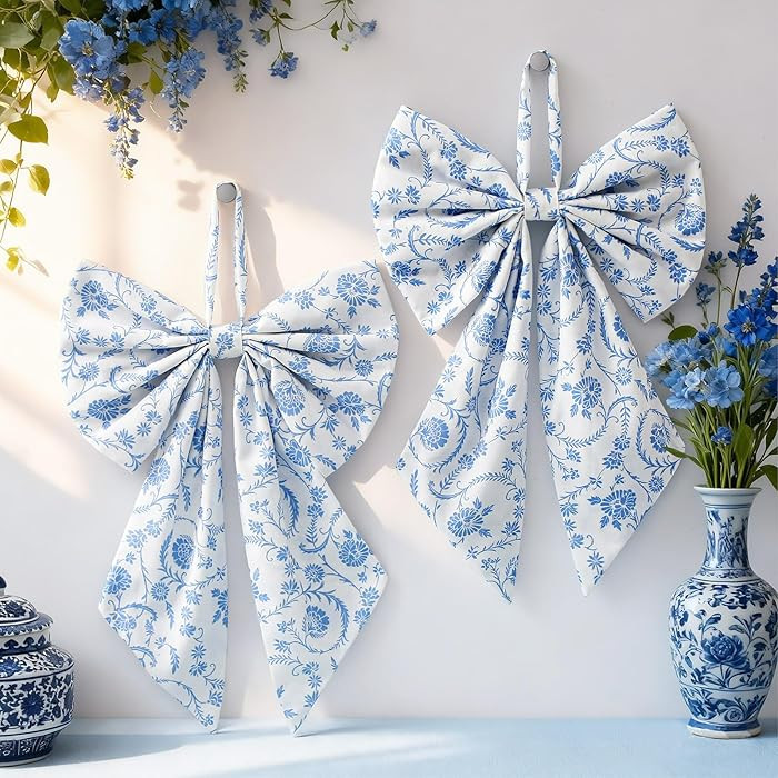 2 Pcs Chinoiserie Wreath Bow Front Door Hanger Cute Flower Bow Wreath Fabric Accessories Spring P... | Amazon (US)