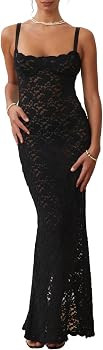 Women\u2019s Cocktail Dress Sexy Lace Hollow Out Transparent Sleeveless Spaghetti Straps Slim Fit... | Amazon (US)