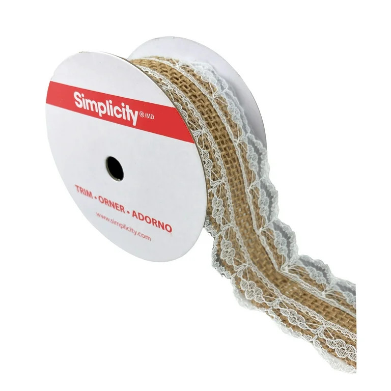 Simplicity Trim, Natural 1 1/2 inch Jute with Lace Edges Trim Great for Apparel, Home Decorating,... | Walmart (US)