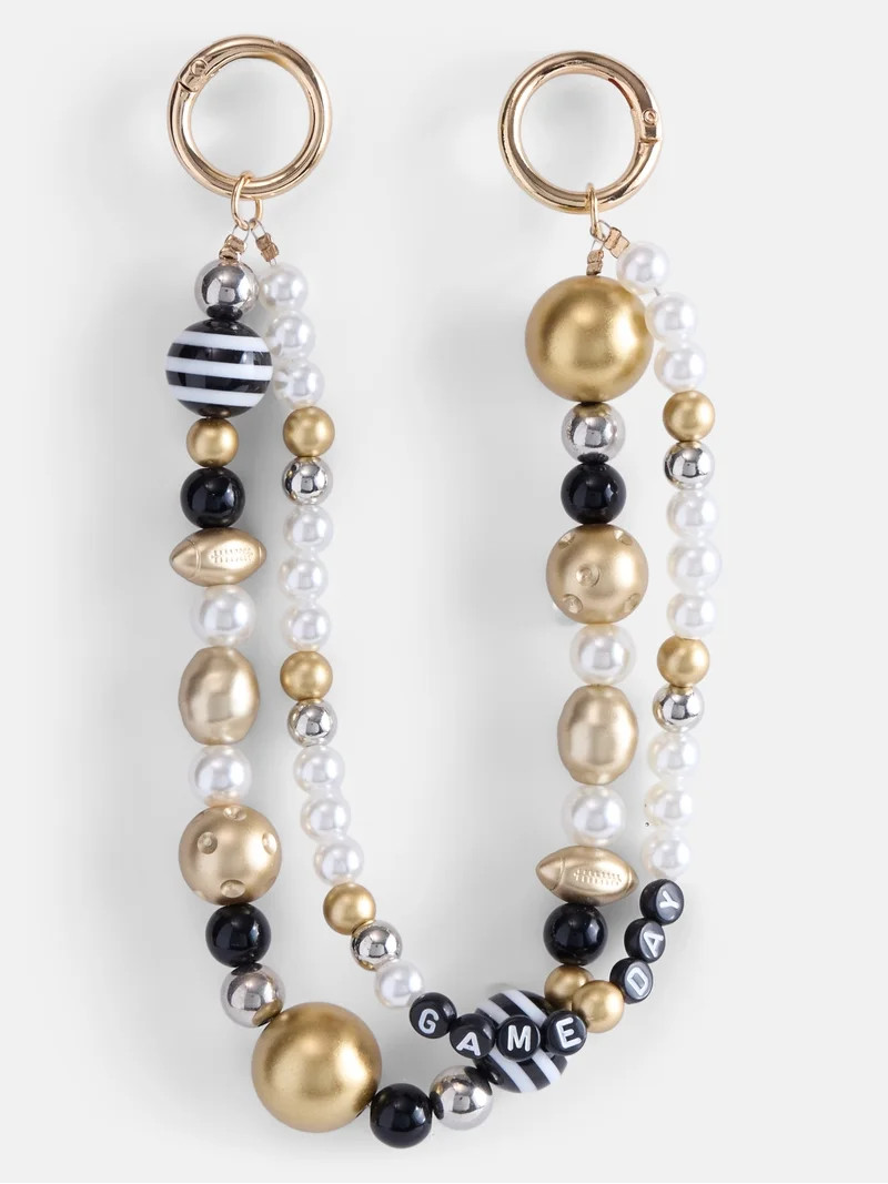 No Boundaries Women\u2019s Game Day Beaded Swag Charm, Black & Gold | Walmart (US)
