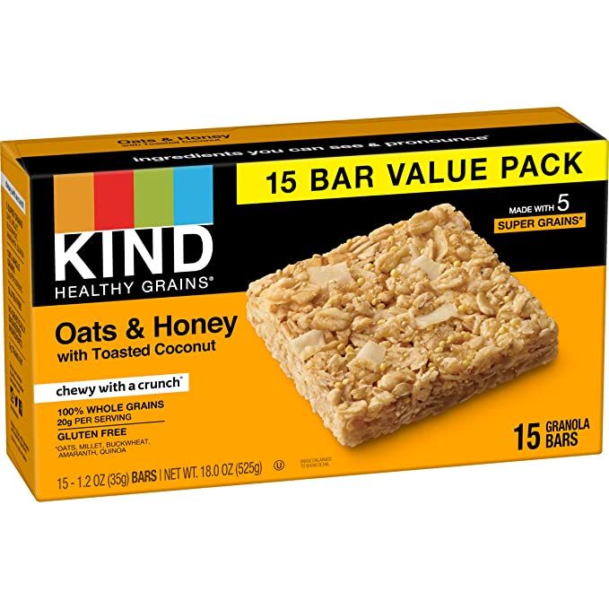 KIND Healthy Grains Bars, Oats & Honey with Toasted Coconut, 1.2 Ounce, 60 Count, Gluten Free | Amazon (US)