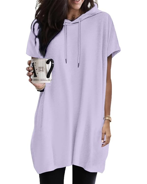 Women Summer Long Tunic Tops to Wear with Leggings, Oversized Short Sleeve Shirt Dress Tunics 202... | Amazon (US)