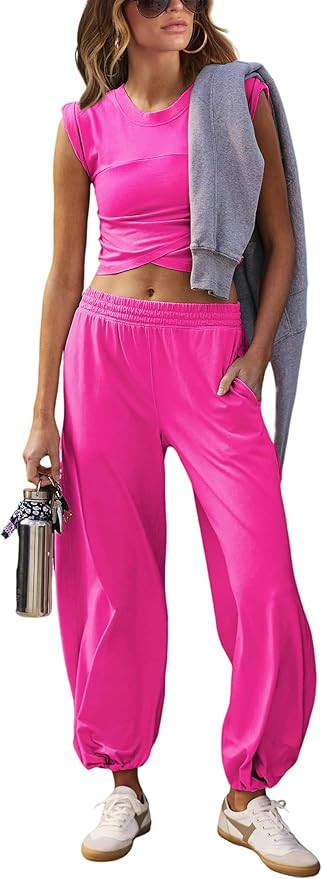 Springrain Womens Two Pieces Outfits Casual Lounge Sets Cropped Tops Sweatpants Tracksuit with Po... | Amazon (US)