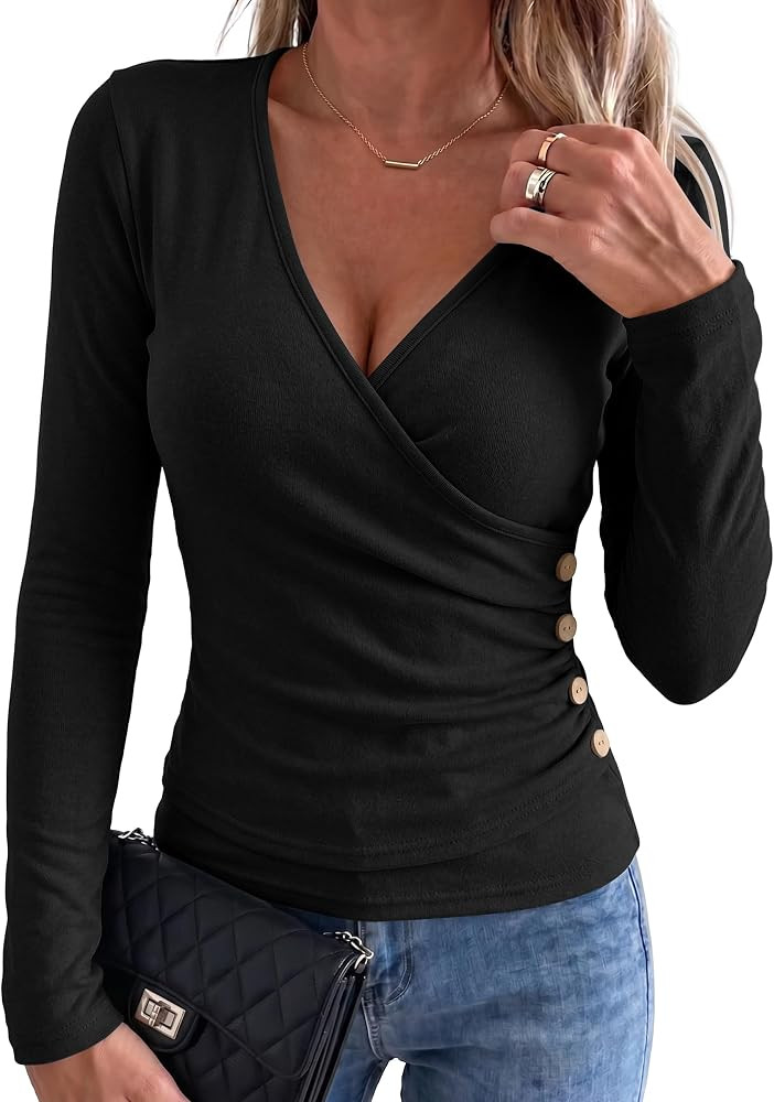 ANRABESS Womens Tops Long Sleeve V Neck Fleece Thermal Fall Shirts | Amazon (US)