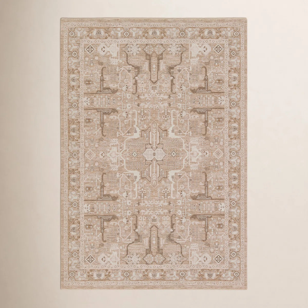 Kerin Oriental Machine Woven Polyester/Polypropylene Area Rug in Beige/Cream | Wayfair North America
