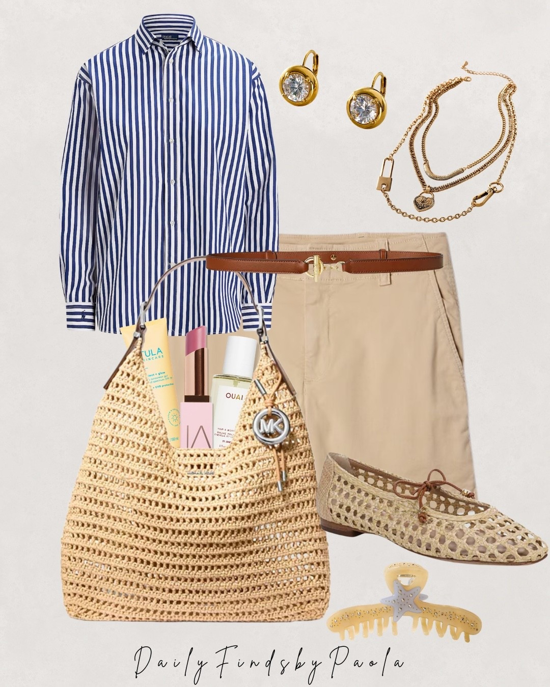 This effortless coastal chic outfit is the perfect summer look 🤍 Featuring a blue striped button-down, beige linen shorts, woven flats, and a straw tote bag—this outfit is giving elevated everyday style.

Perfect for brunch, vacation, errands, or a casual summer day. Save this look if you love neutral outfits, quiet luxury style, and timeless capsule wardrobe pieces.

#LTKSeasonal #LTKootd #LTKU