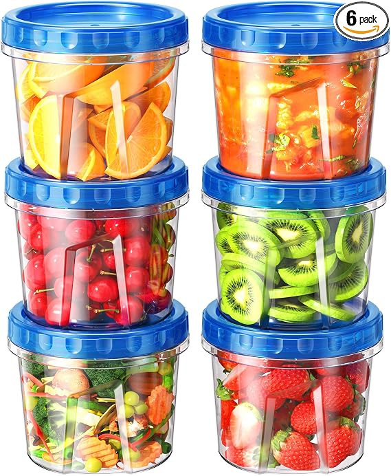6 Pack-24 oz Freezer Storage Containers, Plastic Food Storage Containers with Twist Top Lids, BPA... | Amazon (US)