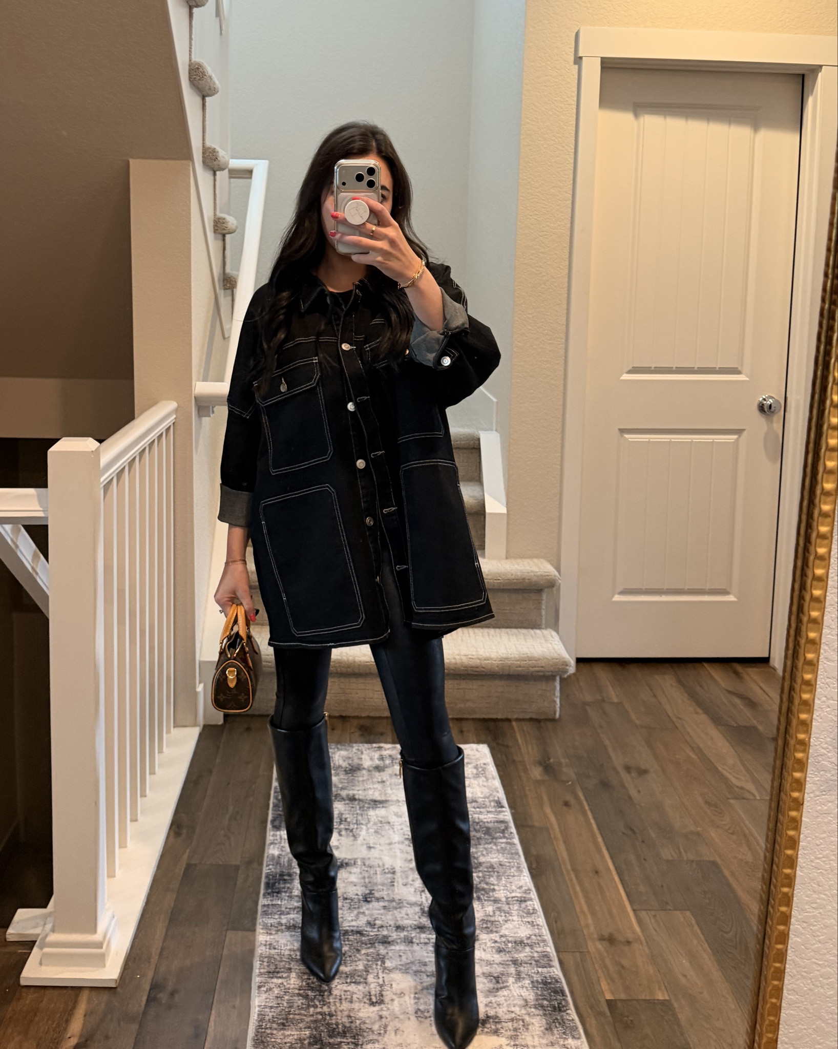 denim & leather look for basketball game 🏀💙💛

#LTKootd