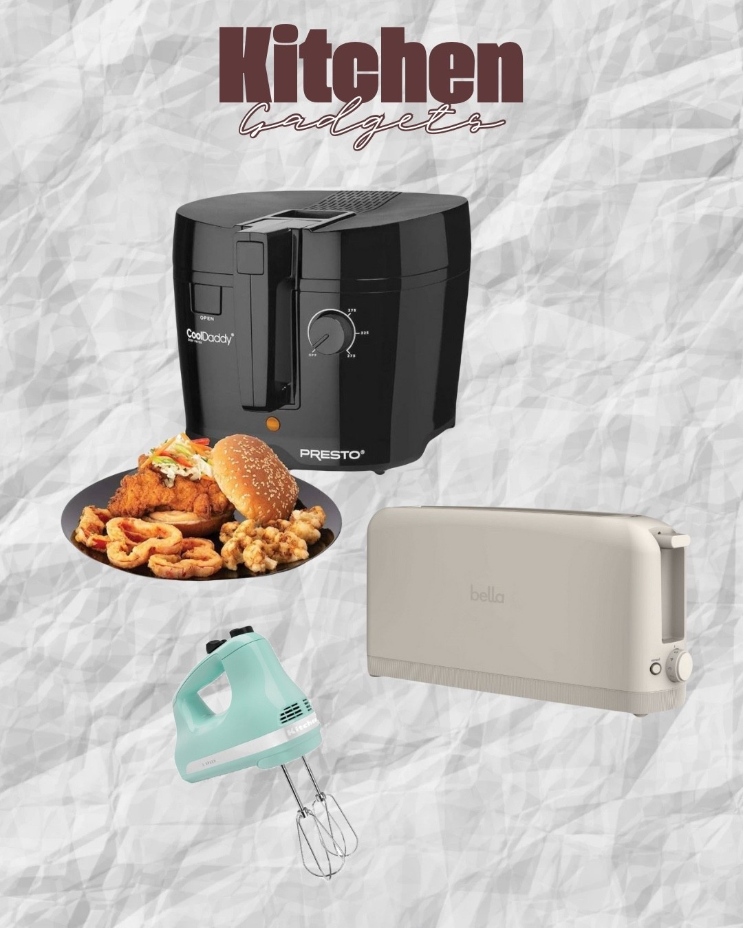 Some of my most favorite gadgets that we use daily!

We have had several models of the cool daddy fryer over the last 10 years! Hands down the best fryer and I love that it is cool to the touch with little hands around the kitchen. The inside is removable which makes for easy cleaning. 

We recently switched to this slim toaster from a regular toaster and I love it more each day. You can toast two slices at once or toast a giant piece of sourdough which we do almost daily. 

Last but not least our hand mixer. I’ve had this specific model for 9 years and it’s still going strong. I use it for baking and most importantly shredding chicken. If you haven’t tried it, it’s time. 

If you’ve been looking for any of these type of appliances and don’t have them, you should give these ones a try you won’t be disappointed!

#KitchenGadgets #Appliances #Toaster #Mixer #DeepFryer #MomGadgets #MomLife #KitchenMustaches #Baking #Cooking   

#LTKHome #LTKFamily #LTKFindsUnder100