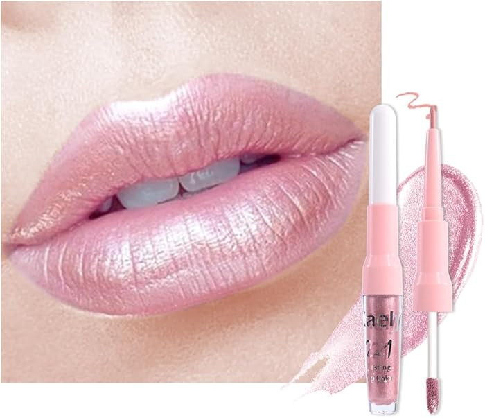evpct Light Pink Metallic Shimmer Lip Liner and Lipstick Combo Lip Gloss Stain Set Makeup for Wom... | Amazon (US)
