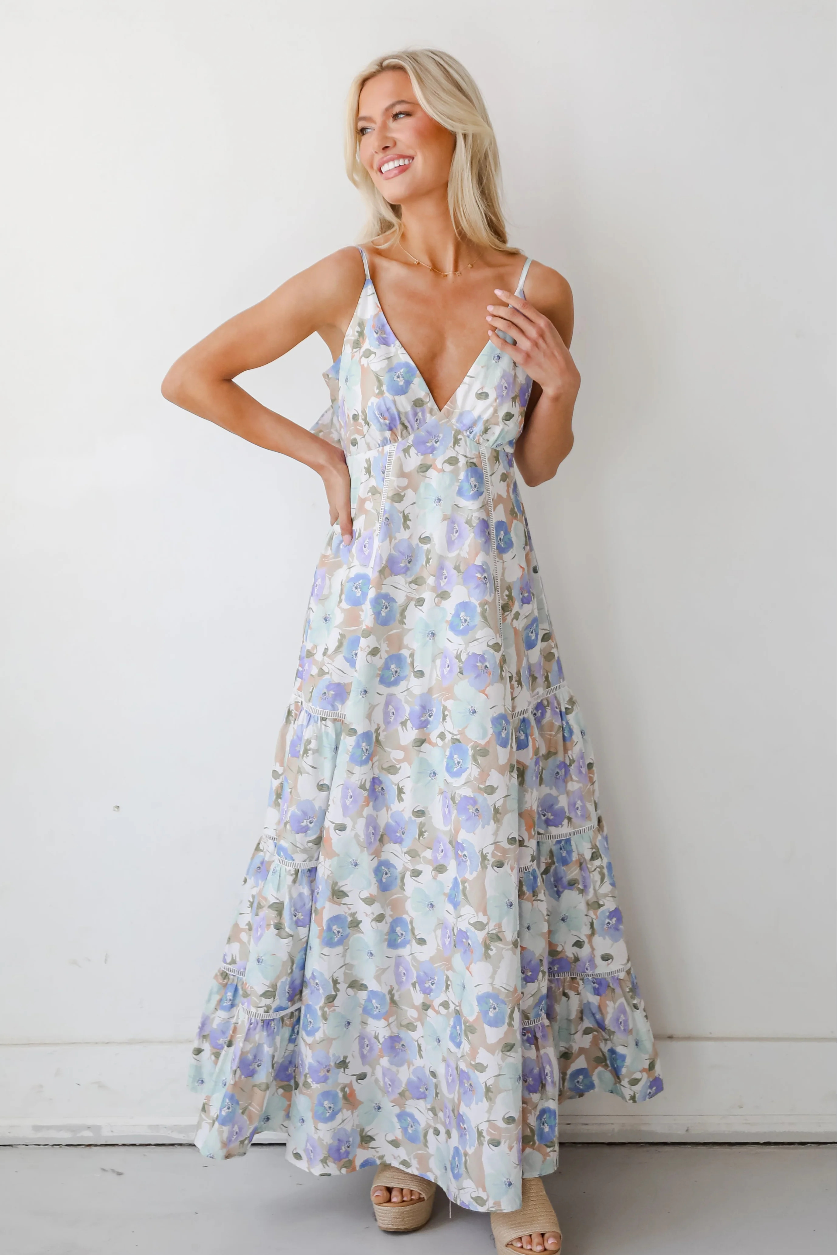 Cute Off White Floral Maxi Dress | Spring Dresses | ShopDressUp | Dress Up