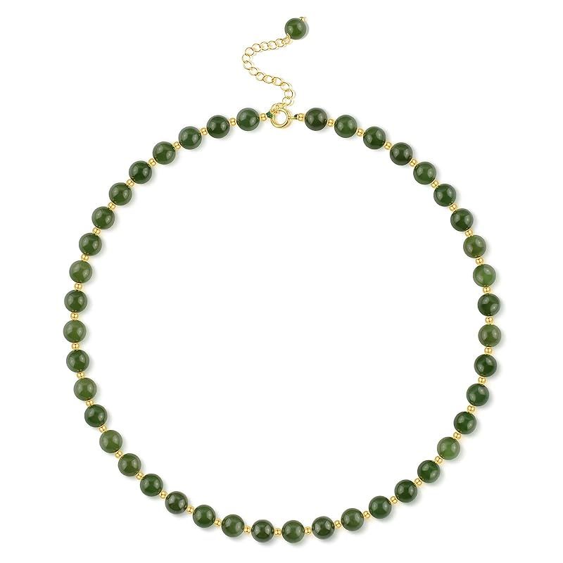 Hetian Jade Green Choker Necklace Gold 6mm Round Green Bead Charm Necklace Lucky Chain Jewelry Bi... | Amazon (US)
