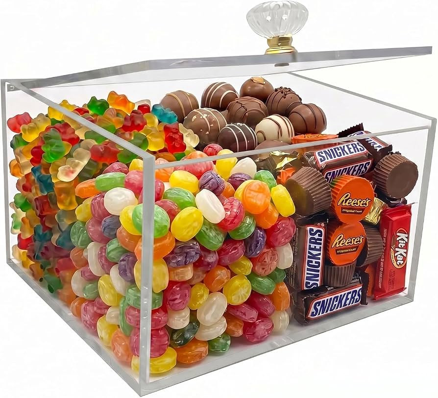 Clear Acrylic Candy Dispenser, Food Safe Transparent Organizer with Lid for Candy, Snacks, Cookie... | Amazon (US)