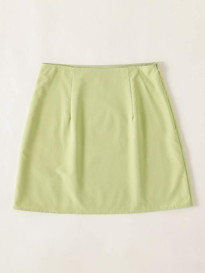SHEIN Essnce Solid Split Hem Zipper Skirt | SHEIN