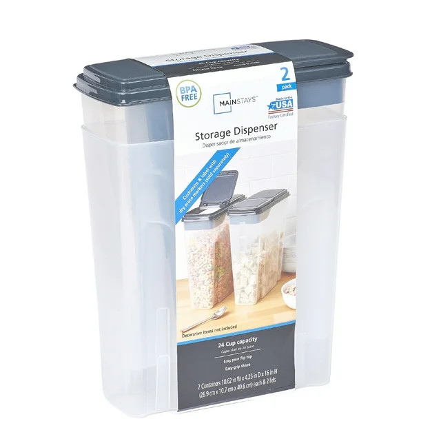 Mainstays 2-Pack Cereal Keeper, Plastic, 24 Cup - Dark Gray Lid | Walmart (US)