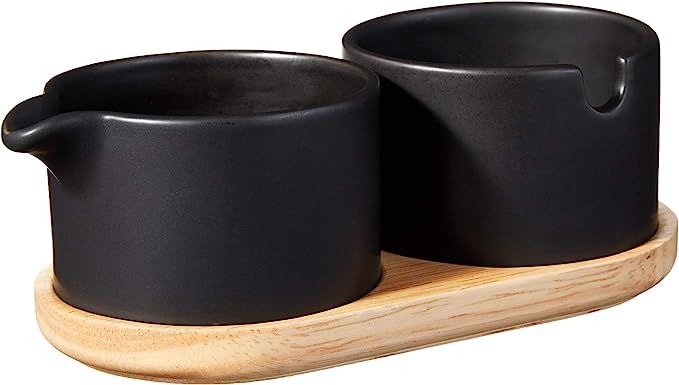 Bloomingville Stoneware Sugar & Creamer on Wood Tray, Black | Amazon (US)