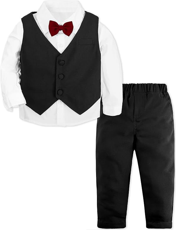 A&J DESIGN Baby Toddler Boys Gentleman Suit Set, 3pcs Outfits Shirts & Vest & Pants | Amazon (US)