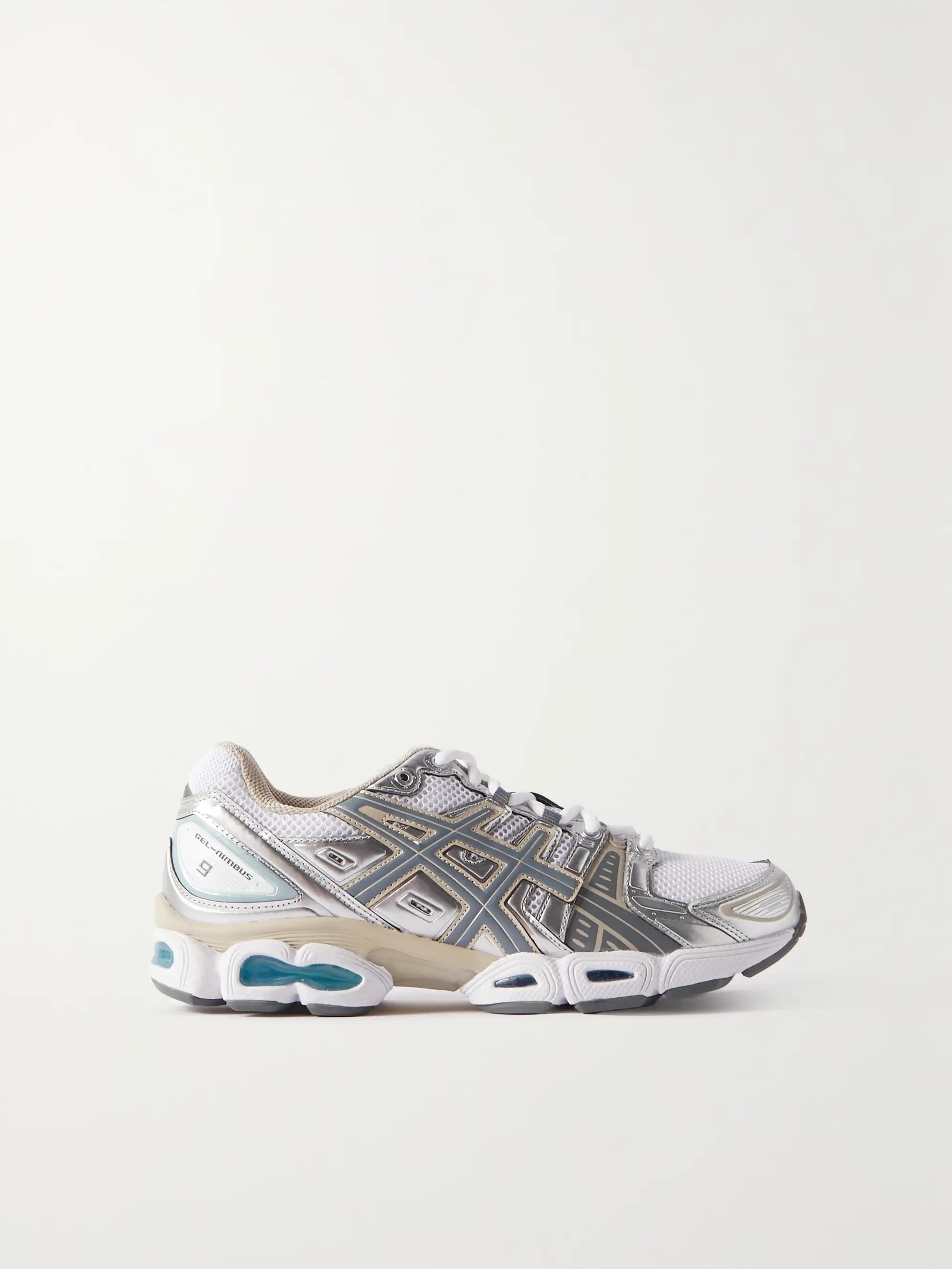 GEL-NIMBUS 9 mesh and metallic faux leather sneakers | NET-A-PORTER (US)