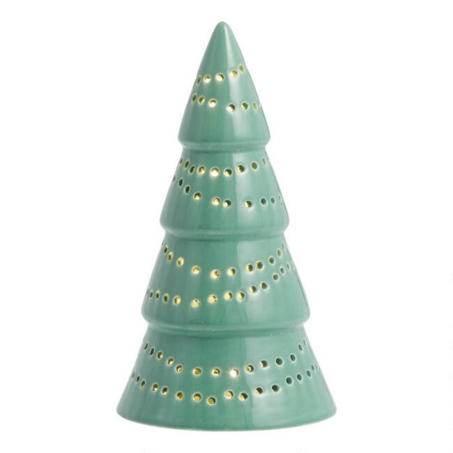 Light Green Pierced Ceramic Tree Light Up Decor | World Market