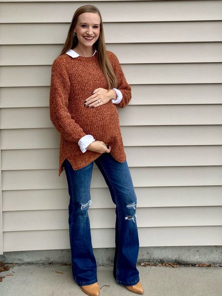 I love this chenille sweater from Walmart paired with wide leg flare jeans from Walmart! Outfit under $50!! Jeans are $14.98!! 
