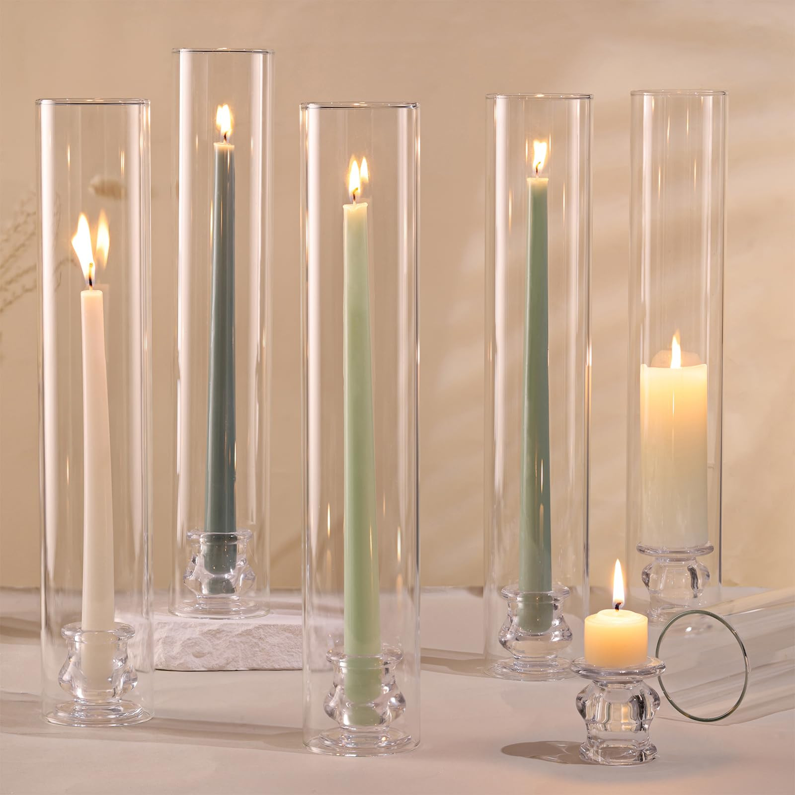 Volens Hurricane Glass Candle Holders - Set of 6 Candlestick Holders for Taper Candles with Windp... | Amazon (US)