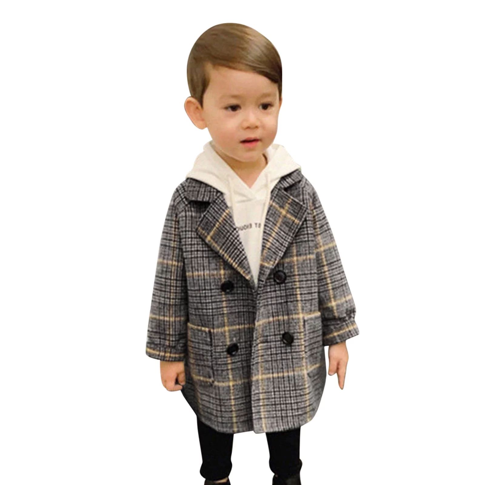 4t Coat Toddler Elegant Boys Trench Coat Girls Coat Plaid Double Jacket Notched Wool Coat Kids Ja... | Walmart (US)