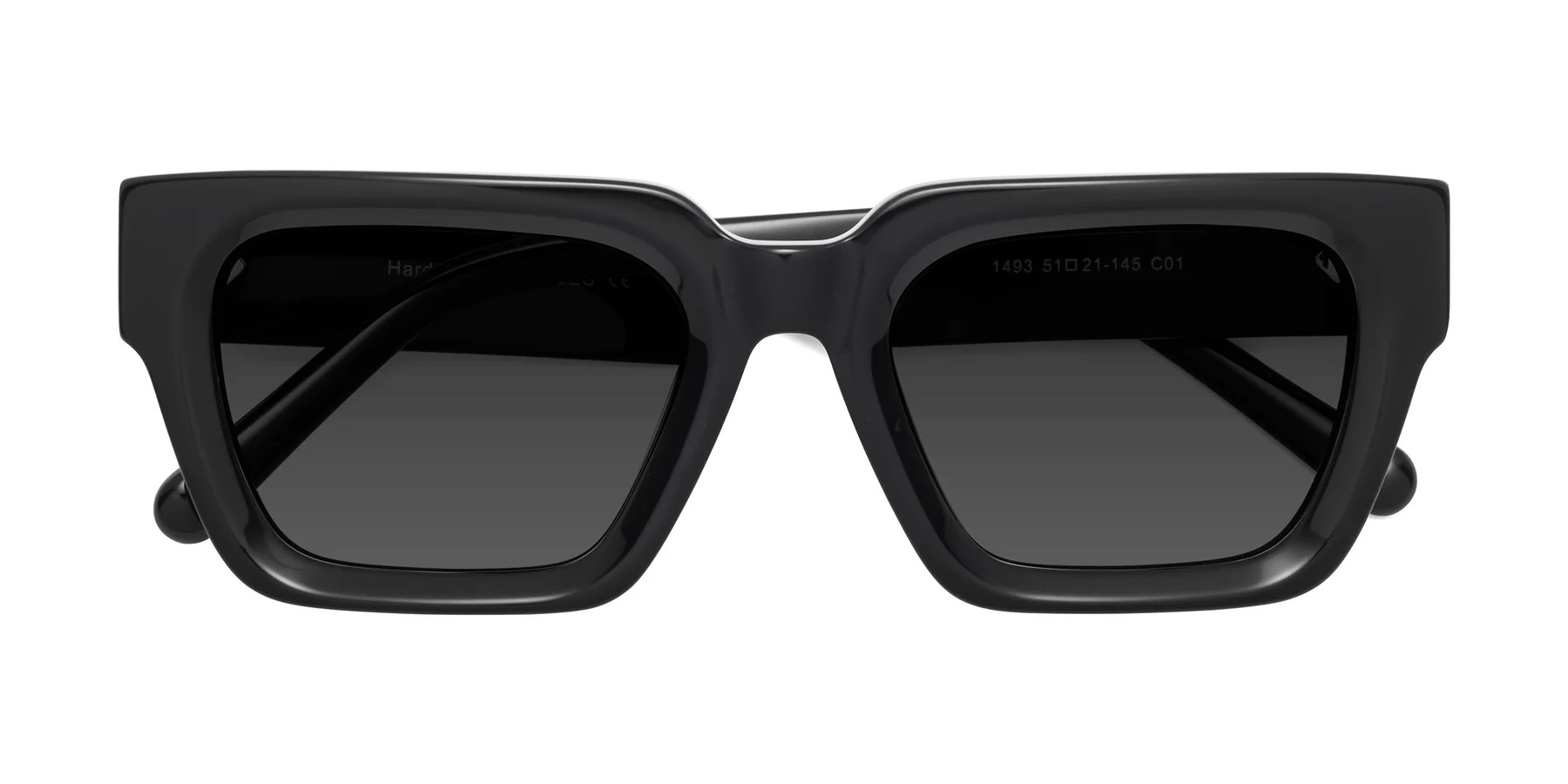 Black Hipster Acetate Square Tinted Sunglasses with Gray Sunwear Lenses - Hardy | Yesglasses